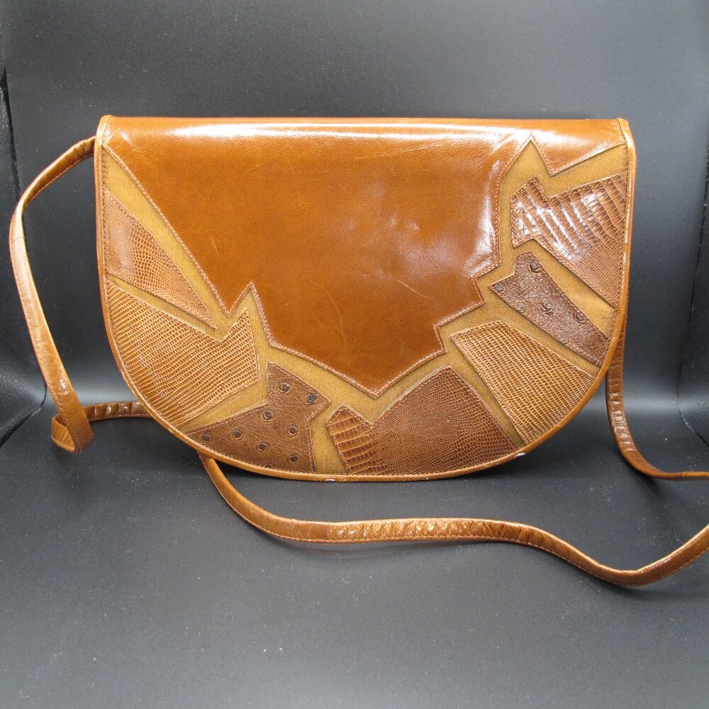 Vintage Stuart Weitzman brown leather purse with leather patchwork